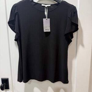 Preston & York Black polyester flutter sleeve shirt in size XL